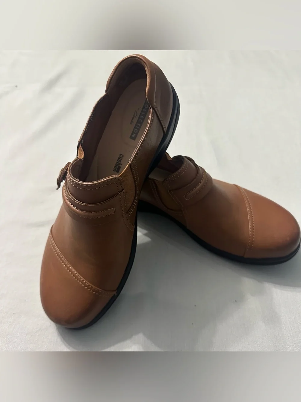 Clarks Collection Womens 8 M Brown Leather Slip On Comfort Loafers Clogs